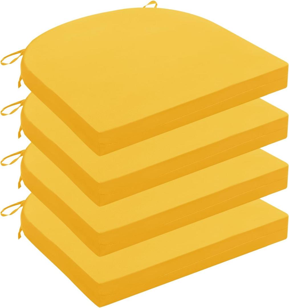 Outdoor Chair Cushions for Patio Furniture - Patio Chair Cushions Set of 4 - Water Resistant Round Corner Outdoor Seat Cushions 17"X16"X2", Yellow (Solid Color/ Yellow)