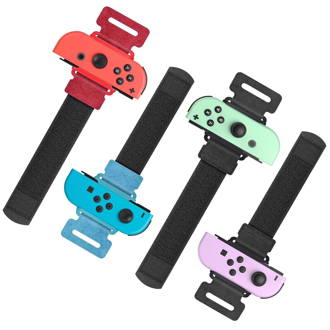 4 Pack Wrist Bands for Nintendo Switch Just-Dance 2025 2024 2023 and for Zumba Burn It Up for Joy-Con, Adjustable Elastic Straps Switch Dance for Switch/OLED Joypad Controller for Adult and Kids (Black,Black,Red,Blue)