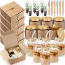 Reallnaive 6 Sets Baby Shower Prizes for Game Winners, Baby Shower Favors Including Glass Cup Scented Candles Hand Cream Pens Gift Box with Raffia for Gender Reveal Wedding Bridal Party Prizes(Khaki)