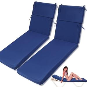 SmoothNovelty 2 Pcs Indoor Outdoor Chaise Lounge Cushions Sponge Bench Outdoor Furniture Chaise Cushions Patio Chair Furniture Replacement (Dark Blue)