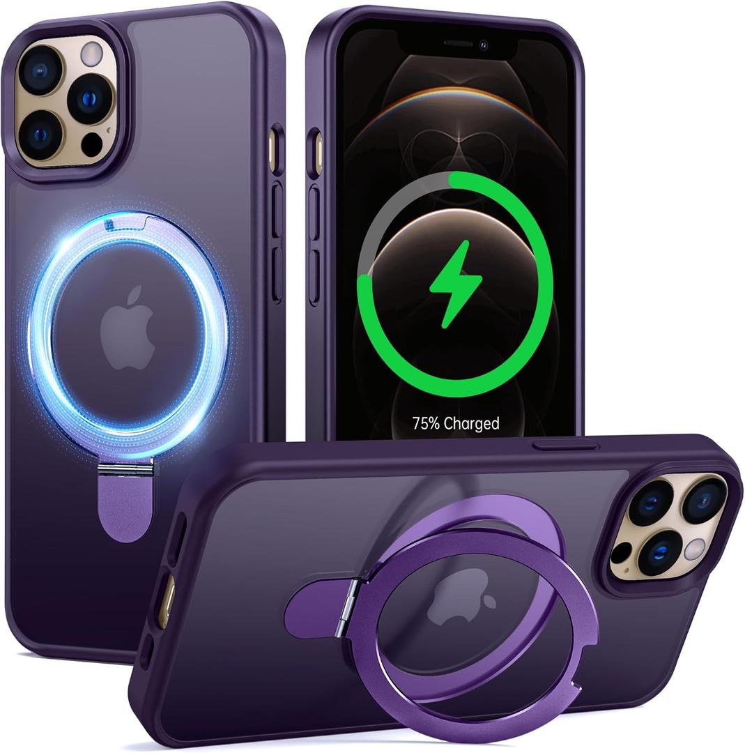 Supdeal Magnetic Stand Case for iPhone 12/12 Pro with Invisible Ring Kickstand [Compatible with MagSafe] [Military Drop Protection] Shockproof Protective Translucent Matte Phone Cover, 6.1'', Purple