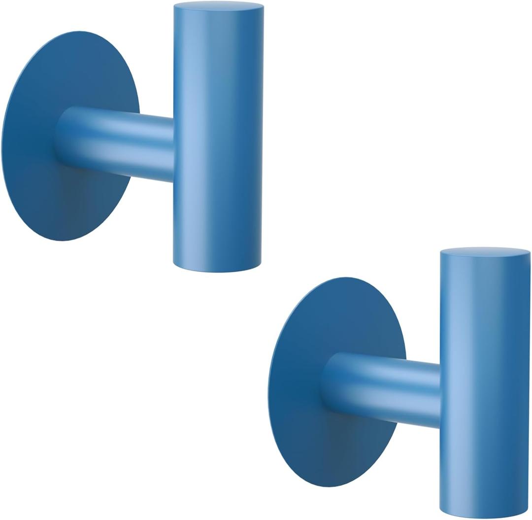 Snailhouse Adhesive Towel Hooks for Hanging, 2 Pack Decorative Sticky Heavy Duty Stainless Steel Bath Robe Wall Hook Hanger for Bathrooms, Kitchen, Blue