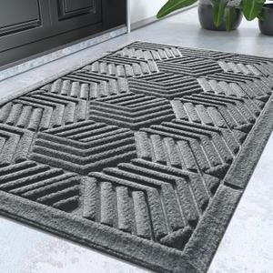 Yimobra Front Door Mat Outside Entrance, 29.5x17 Inch, All-Season Indoor Outdoor Welcome Mat, Heavy Duty Natural Rubber, Non-Slip, Resist Dirt, Stain and Fade Resistant, Easy Clean Patio, Black Gray