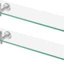 KES Bathroom Glass Shelf Rectangular 20-Inch Floating Glass Shelves 2 Pack with Rustproof Stainless Steel Brackets Wall Mounted Brushed Finish, A2021-2-P2
