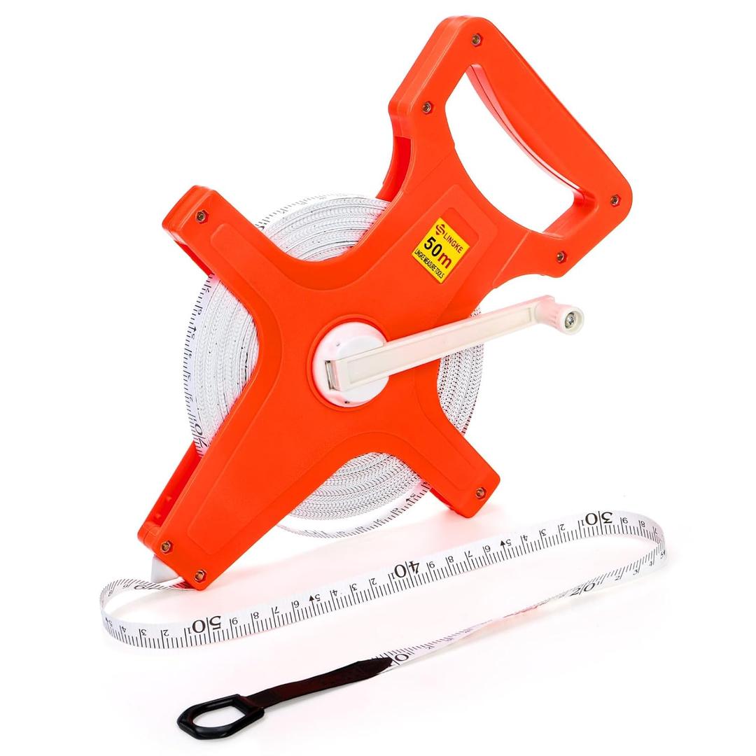 Coloch Open Reel Fiberglass Tape Measure, 165 Feet/50 Meters Yard Measuring Tape by 1/2 Inch Dual Sided Inch/Metric Scale Reel Tape Retractable Long Tape Measure for Engineer, Yard, Field, Project