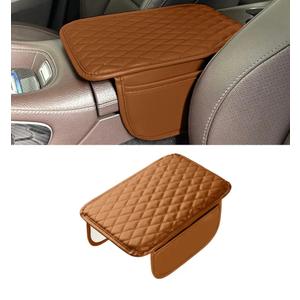 Car Armrest Box Cover Diamond Quilted Grade Leather Console Organizer Car with Side Storage Pocket Universal Vehicle Middle Console Cover, Most Vehicle, SUV, Truck (Orange)