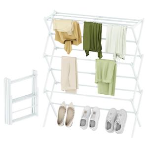 STARLATTA Foldable Drying Rack Clothing, 3-Tier Portable Clothes Drying Racks for Indoor & Outdoor, Anti-Rust Compact Laundry Rack Collapsible, White 29" D x 14" W x 41" H