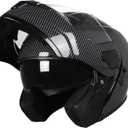 SPARK DOT Approved Modular Flip-Up Dual Visor Motorcycle Full Face Helmet for Adults Men & Women (Carbon Fiber, Medium)