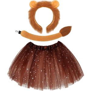 Newcotte 3 Pcs Halloween Costume Animal Tutu Ears Headband Tail Fancy Dress Costume Kit for Youth Adult Halloween Cosplay