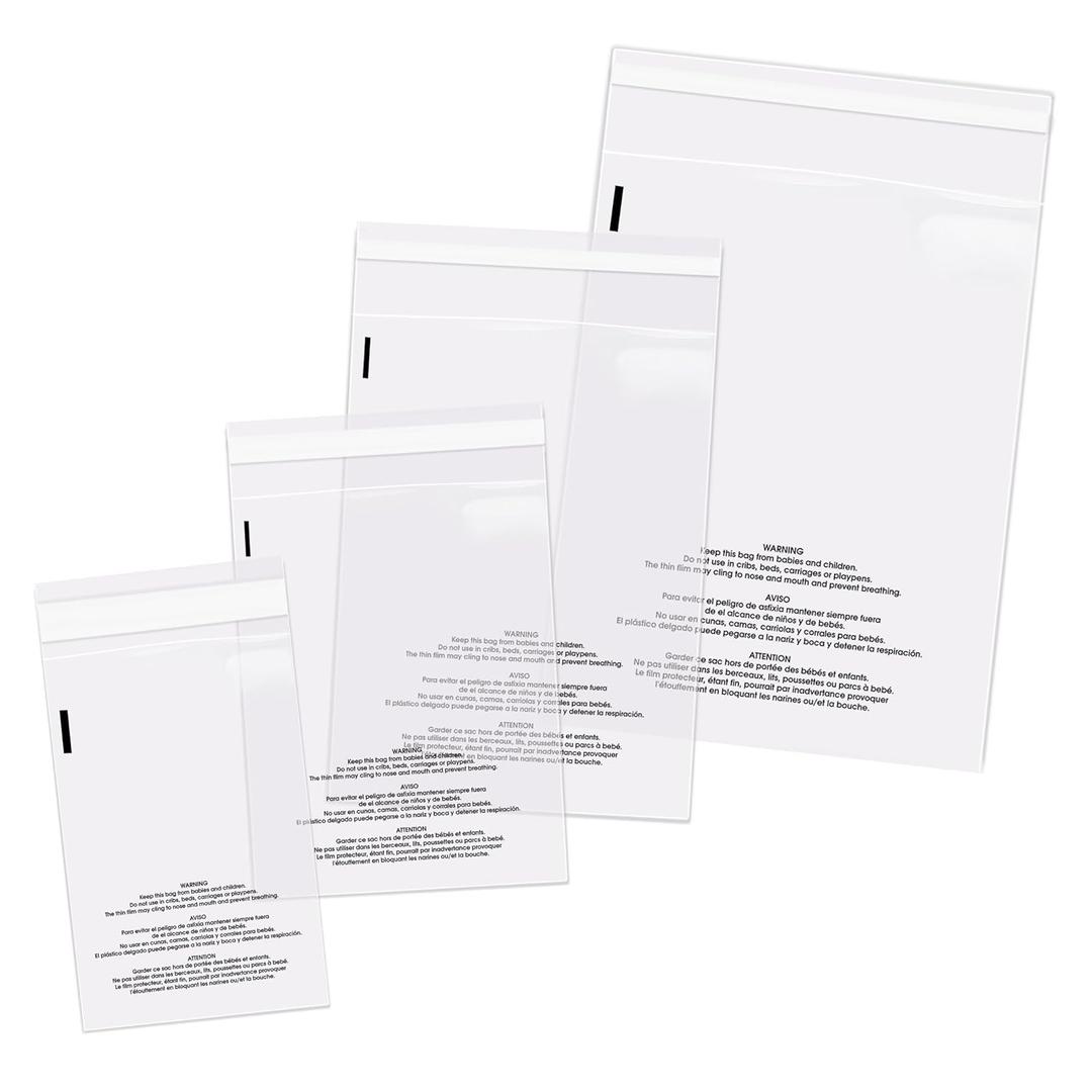 Spartan Industrial - Poly Bag Bundle Combo Pack of 400-6X9, 8X10, 9X12, 11X14 Self Seal Clear Plastic Bags With Suffocation Warning (Poly Bag Bundle)