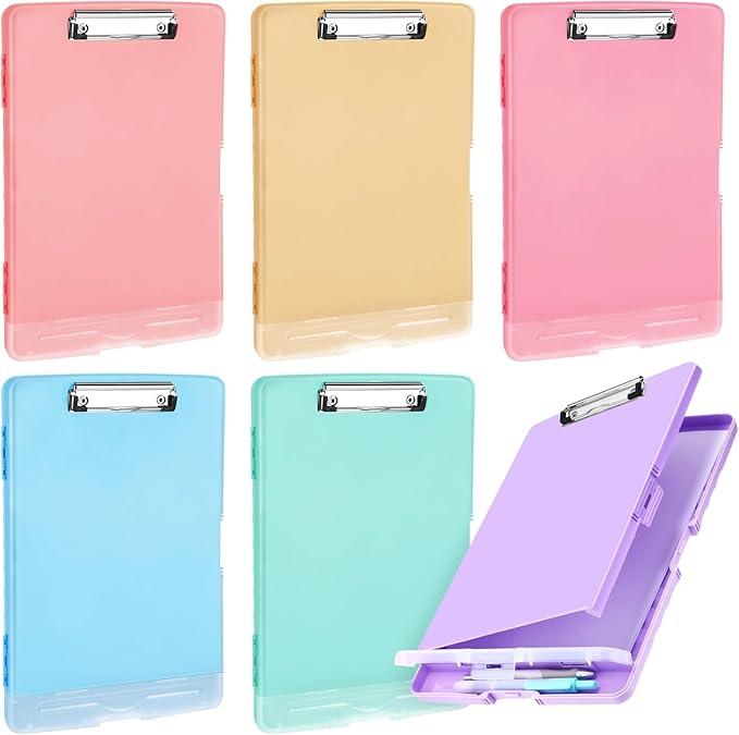 6 Pcs Plastic Clipboard with Storage, Colored A4 Nursing Heavy Duty Clip Board Folder, Waterproof Clipboard Case Box with Pen Holder SideOpening Nursing Clip Board for Office, Hospital Nurse, Lawyer