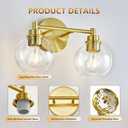 Gold Bathroom Vanity Lights, 2-Light Wall Sconce with Glass Globe Shade, Vanity Lighting for Bathroom/Bedroom/Dressing Room, Vertical/Horizontal Mounted, E26 Bulb Base (Bulb Not Included)