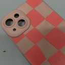 KANGHAR Compatible with iPhone 14 Case, Silicone Checkered Cute Pattern, Camera Protection Soft Slim Phone Case for Girls Women - Pink