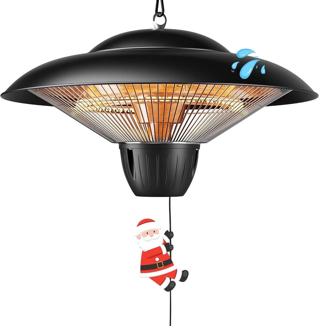 Danluke 1500W Electric Patio Heater, Hanging Infrared Outdoor Heater with Carbon Fiber Heating, Waterproof Ceiling Mounted Heater for Gazebo, Porch, Garage & Covered Patio, Black