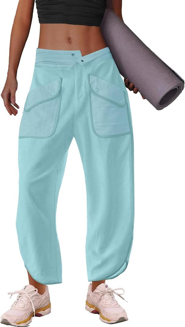 LAMISSCHE Oversized Barrel Lounge Pants Women Wide Leg Sweatpants with Pockets Baggy Cropped Pants (Blue, M)