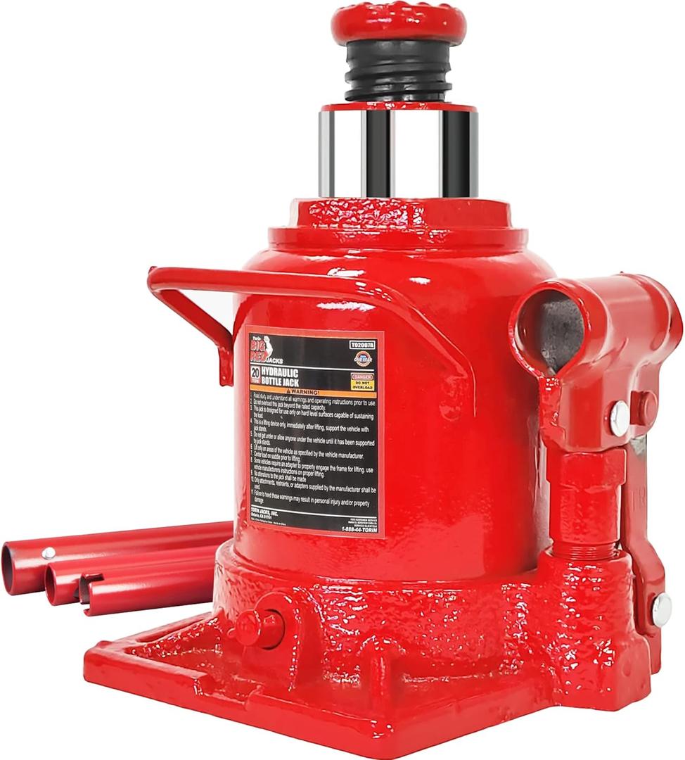 Big RED T92007A Torin Hydraulic Stubby Low Profile Welded Bottle Jack, 20 Ton (40,000 lb) Capacity, Red