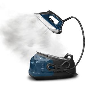 Rowenta Steam Station, Stainless Steel Soleplate, Professional Iron Steamer for Clothes, 1.1L Removable Tank, Fast Heat Up, 1800 Watts, Blue Clothes Iron, DG8624 (55 Minute Run Time)