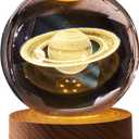 KAZETEC 3D Crystal Ball Saturn Night Light, 2.35inch(60mm) Space Decor Magical Globe, Nightlight Kids Bedroom Decor, Nightlight Decolamp, as a Birthday Gift for Teens.