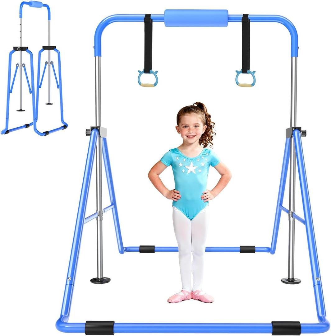 Safly Fun Foldable Gymnastics Bar for Kids, Adjustable 35"-51", Sturdy 145 lbs Capacity, Easy-to-Assemble, Gymnastics Equipment for Kids for Indoor/Outdoor Training (Blue)