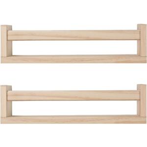 Nursery Book Shelves, Set of 2 Wood Floating Book Shelves for Kids Room, Kitchen Spice Rack, or Rustic Wall Mounted Shelves for Farmhouse Bathroom Dcor (Natural Wood)