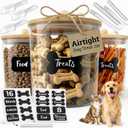3 Acrylic Airtight Dog Treat Container , Dog Treat Jar Each Holds 4.4 QT / 17.5 Cups Kibbles Food Storage With Lid +24 Labels for Kitchen Counter Pet Cookie Jars With Lid Air Tight Cat Treats Canister