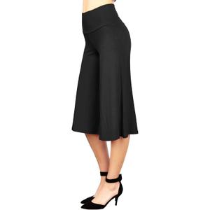 Made By Johnny Women's High Elastic Waistband Wide Leg Palazzo Culotte Gaucho Capri Pants (2XL) (Black)