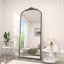 SMIROR Black Vintage Arched Full Length Mirror 78x32, Baroque Ornate Body Floor Mirror for Dressing, Shatter-Proof and Anti-Rust