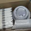 Bestluck 350PCS Clear Plastic Plates with Silver Trim for 50 Guests, Disposable Dinnerware Set for Party & Wedding, Includes 100 Plastic Plates, 50 Pre Rolled Napkins with Silver Silverware, 50 Cups