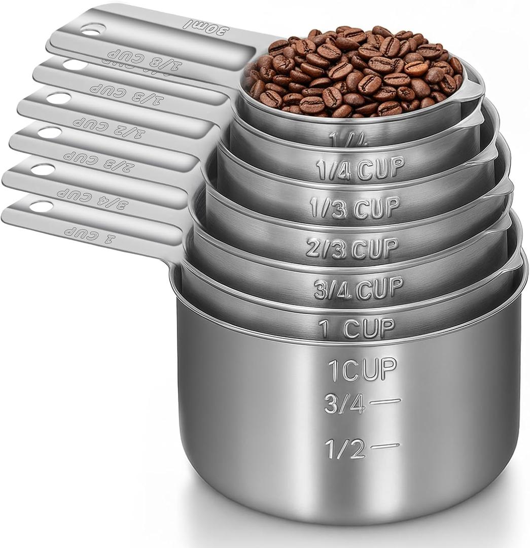 Measuring Cups 7 Pieces Stainless Steel Measuring Cups for Baking Cooking Metal Measurings Cup for Dry or Liquid Ingredients Measurement, Stackable, Dishwasher Safe