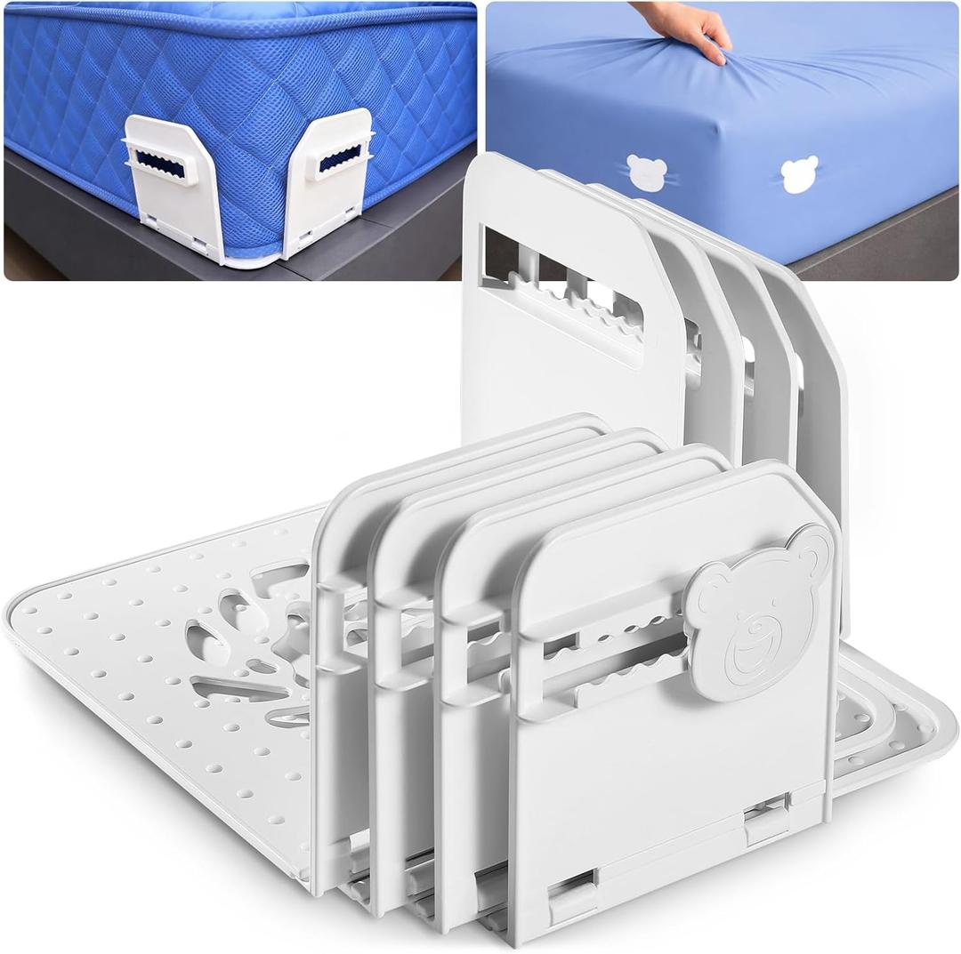 The Original Patented Bed Sheet Holders for Corners, Heavy Duty ABS Bed Sheet Straps with Anti-Slip Pads & Lock Clips, Keep Sheets Tight & Secure, Easy Installation, Fits All Mattress Sizes(Set of 4)