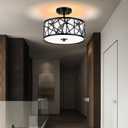 EdwarmLux 3-Light Semi Flush Mount Ceiling Light, 12.6" Drum Light with White Fabric Shade, Modern Close to Ceiling Lamp for Living Room Bedroom Dining Kitchen Hallway Entry Foyer (Matt Black)