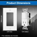 BESTTEN 2 Pack Combination Wall Light Switch and Decor Outlet, Single Pole Rocker Switch, 15A/120V, Decorative Receptacle, 15A/125V, Combo Style, Wallplate Included, Side Wire, UL Listed, White