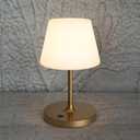 Outdoor Table Lamp/Cordless USB Rechargeable 4000mAh / 2700K LED/Touch Dimmable/Portable Battery Operated / IP44 Waterproof/PE Shade/Bedroom Dinning Camping Patio (Gold, 9.6in)