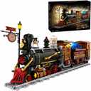 Wild West Ore Train Lighting Building Block Set with Signpost- 1402PCS | Steam Locomotive Model with LED Lights & Moving Parts, Retro Train Decor, Creative Gift for Adults&Teens&Western Enthusiasts