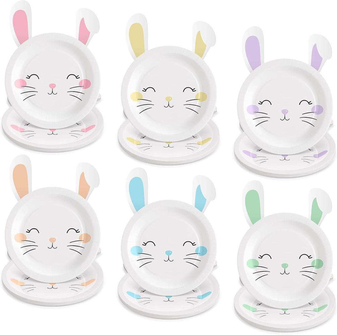 Havawish 24 Packs Bunny Plates Paper Some Bunny Is One Birthday Decorations Pastel 7 Inch Disposable Rabbit Plates for Baby Shower Spring Garden Tea Party Easter Supplies