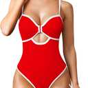OQQ Womens One Piece Swimsuit Cutout Push Up Tummy Control Bathing Suit with Adjustable Straps (Small, Red)