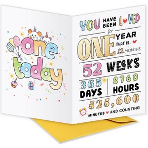 4 x UUEFKTN Cute Happy First Birthday Card Gift for 1st Baby Girls Boys Kids, Ideal 1st Birthday Card Decor For One Year Old Daughter Son Granddaughter Grandson Niece Nephew, Best Born in 2024 Gift