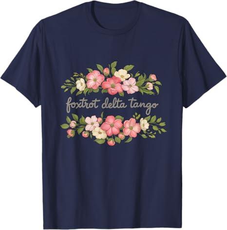 Foxtrot Tango Delta Women Floral Groovy Vintage Retro women T-Shirt (2XL, Navy)