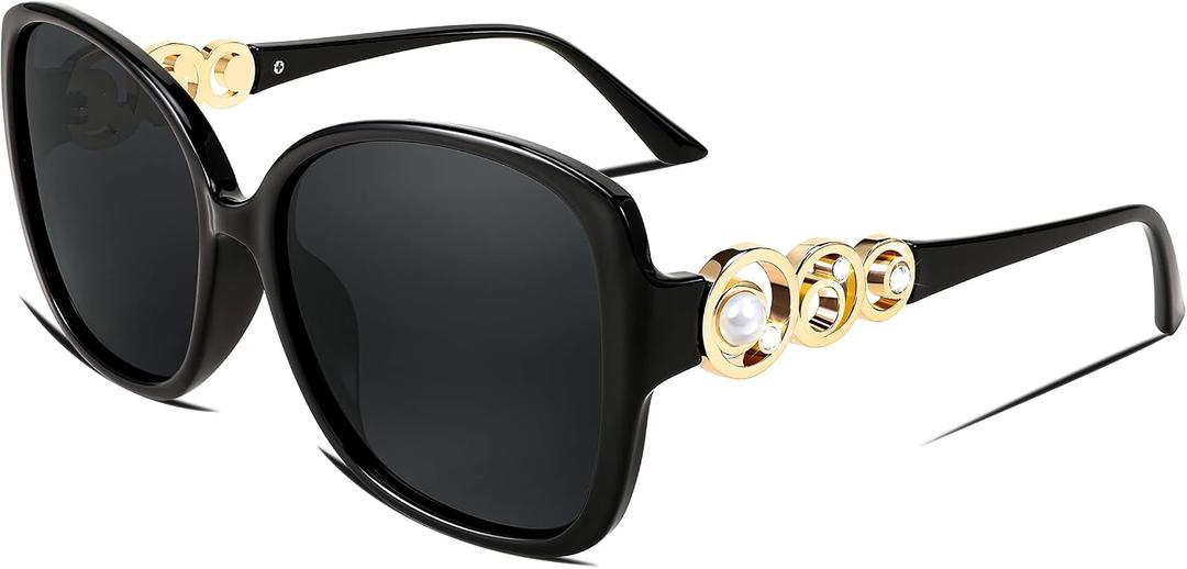 FEISEDY Women's Fashion Sunglasses, Oversized Square Frame with Pearl Sparkling, Polarized UV Protection B2821