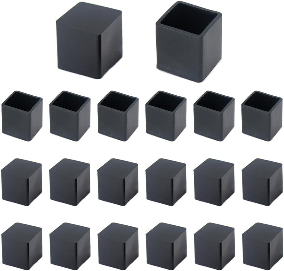 20Pcs 3/4 Inch (19mm) Square Rubber Chair Leg Tips Caps, Chair Table Leg Covers Floor Protectors, Chair Leg End Caps for Furniture, Table