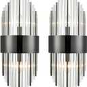 SAMTEEN Crystal Wall Sconces Set of Two Modern 2-Light Crystal Sconces Wall Lighting Black Glass Bathroom Wall Light Fixture for Hallway, Bedroom, Entryway, Foyer
