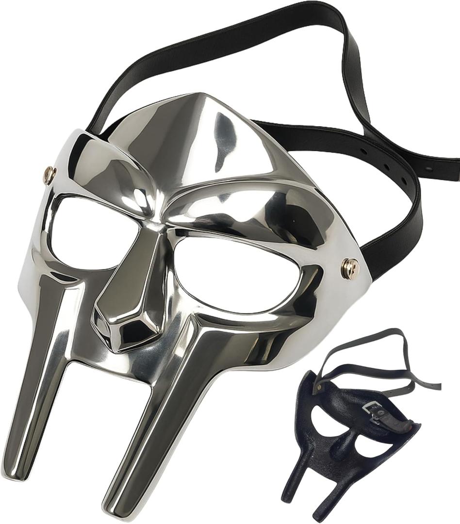 MF Doom Mask  Metal Roman Gladiator Helmet for Cosplay & Halloween  Rust-Free, Oil-Free, Lightweight Viking Face Armor  Safe Smooth Interior  Leather Strap