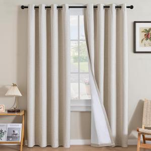 H.VERSAILTEX Linen Curtains 100% Blackout Curtains for Bedroom 96 inch Long Full Light Blocking Nature Linen Blended Window Curtains for Living Room Nickel Grommet (2 Panels, Heathered Natural), Size: 52"W x 96"L 