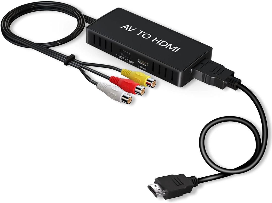 RCA to HDMI Converter, AV Composite to HDMI Converter Adapter, Wii/PS2/VHS/VCR/DVD/X box/n64 to HDMIconnector for New TV, Support PAL/NTSC, 720P/1080P (RCA to HDMI)