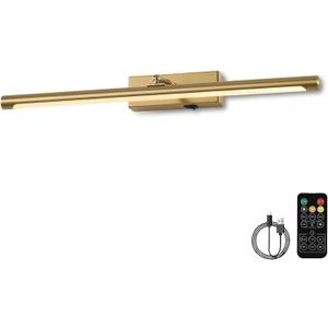 Picture Light for Wall Battery Operated, 20" Rechargeable Art Light with Remote and Timer for Painting, 9000mAh Wireless Wall Light for Display, Artwork, Portrait, Gallery, Gold