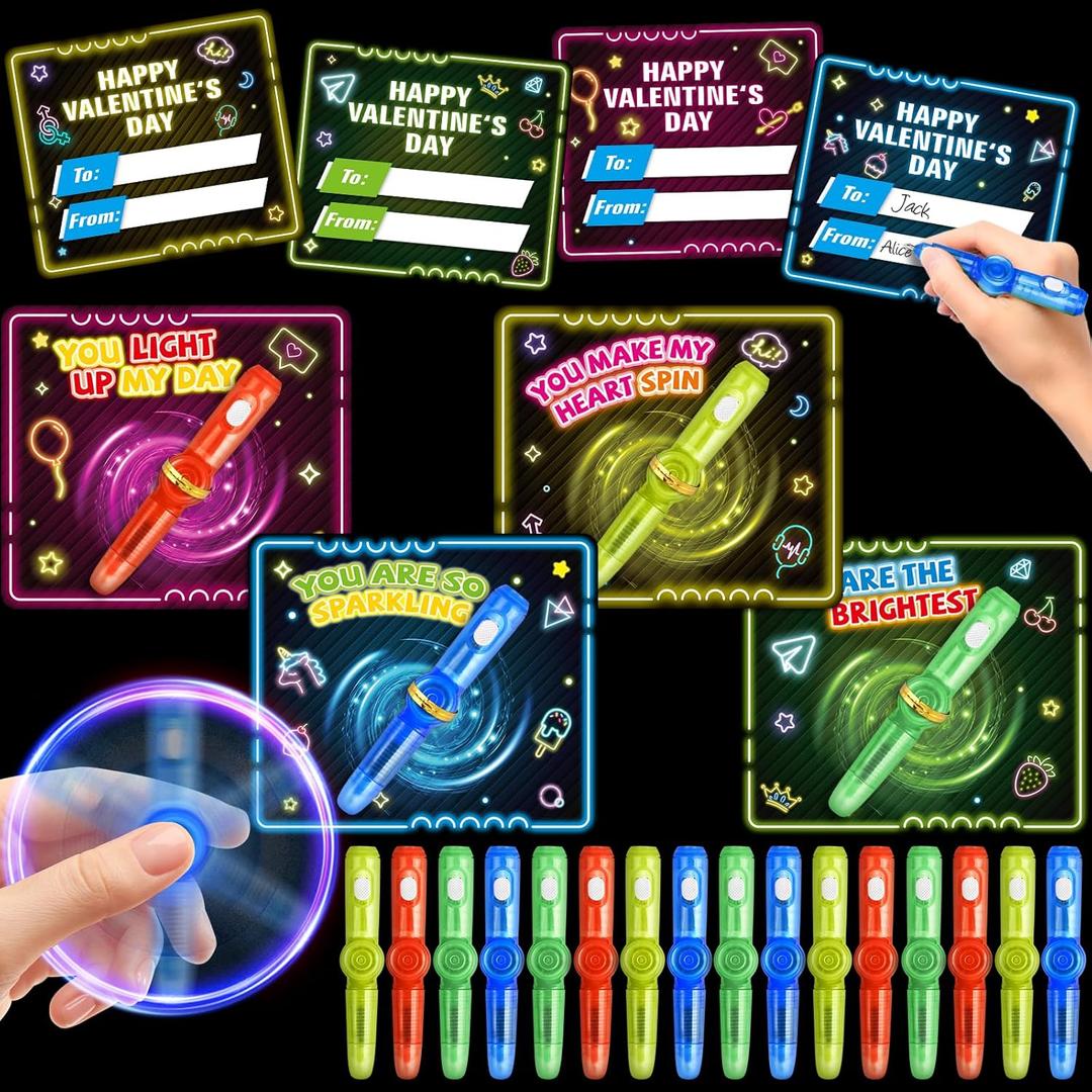 OCHIDO 24Pack Valentines Day Cards for Kids Classroom with Fidget Spinner Toys, Kids Valentines Day Gifts for School Classroom Exchange, Games Prize Rewards, Valentines Day Party Favors for Girls Boys