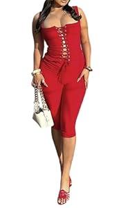 acelyn Women’s Sexy 2 Piece Outfits Sleeveless Capri Sets Tie Up Tank Top & Short Set Summer Pants Set Going Out Club Outfit Small