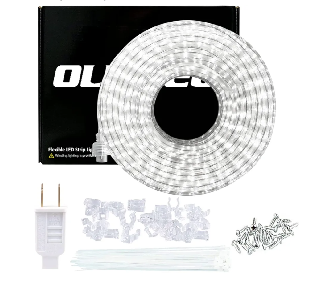 LED Rope Light Waterproof Daylight White 65ft Indoor,Connectable,Plug-in 110V 6000K 480 LEDs,Flexible Light String for Patio Bedroom Camping Ceiling