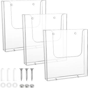 3 Pack Acrylic Brochure Holder Wall Mount, 8.5 x 11 inch Clear Plastic Flyer Holder Literature Organizer Pamphlet Magazine Display Stand for Office, School, Exhibition with Installation Tools