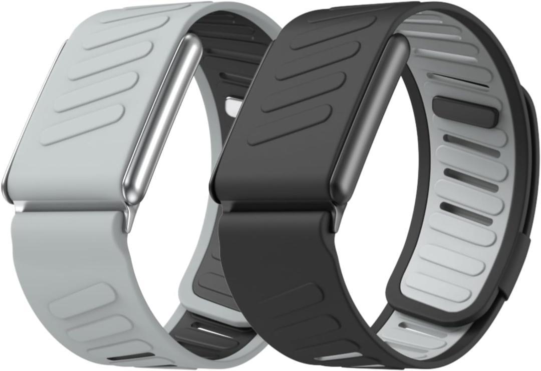 Vanet 2 Pack Sport Bands Compatible with Whoop 5.0 Bands Peak, MG Life & One, Silicone Breathable Waterproof Wirstbands Soft Adjustable Replacement Straps for Men Women [NOT for Gen 4] (Black/Gray+Gray/Black)